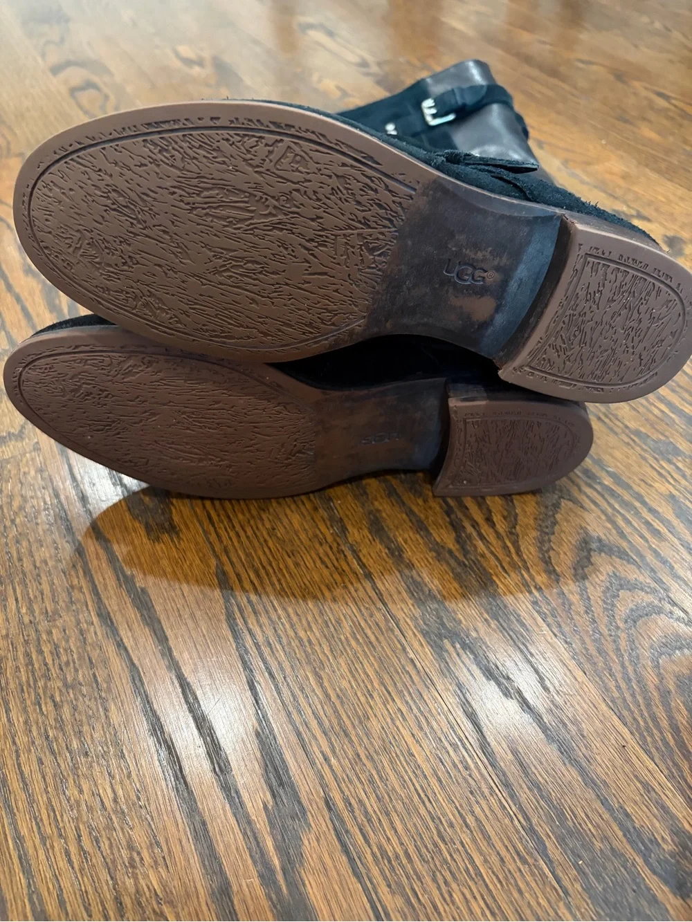 UGG Cydnee Black Suede Leather Buckle Shearling Lined Riding Campus Boots